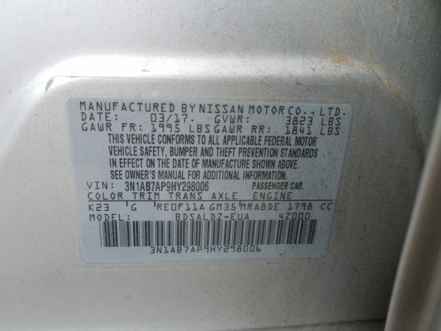 Photo 9 VIN: 3N1AB7AP9HY298006 - NISSAN SENTRA S 