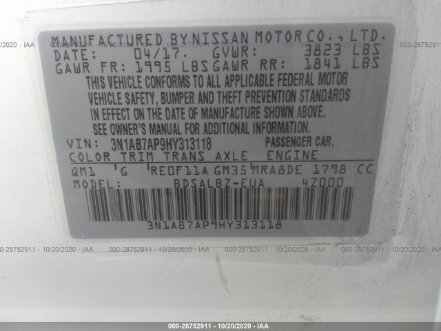 Photo 8 VIN: 3N1AB7AP9HY313118 - NISSAN SENTRA 