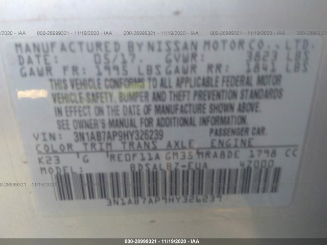 Photo 8 VIN: 3N1AB7AP9HY326239 - NISSAN SENTRA 