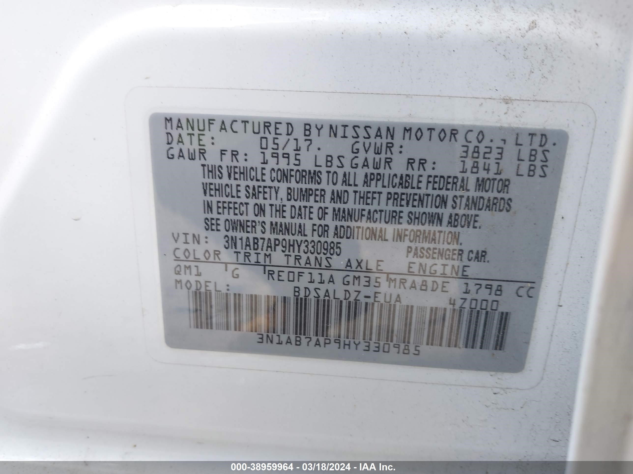 Photo 8 VIN: 3N1AB7AP9HY330985 - NISSAN SENTRA 