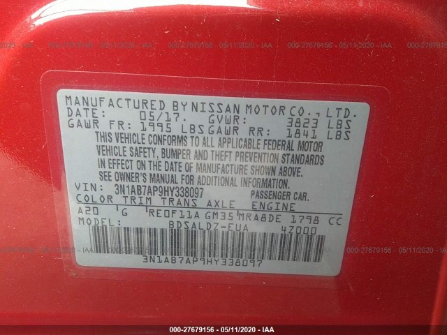 Photo 8 VIN: 3N1AB7AP9HY338097 - NISSAN SENTRA 