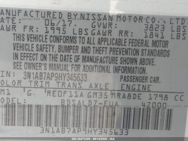 Photo 8 VIN: 3N1AB7AP9HY345633 - NISSAN SENTRA 