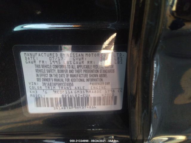 Photo 8 VIN: 3N1AB7AP9HY374856 - NISSAN SENTRA 