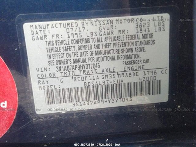 Photo 8 VIN: 3N1AB7AP9HY377045 - NISSAN SENTRA 