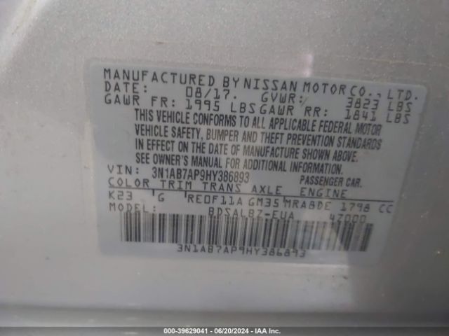 Photo 8 VIN: 3N1AB7AP9HY386893 - NISSAN SENTRA 