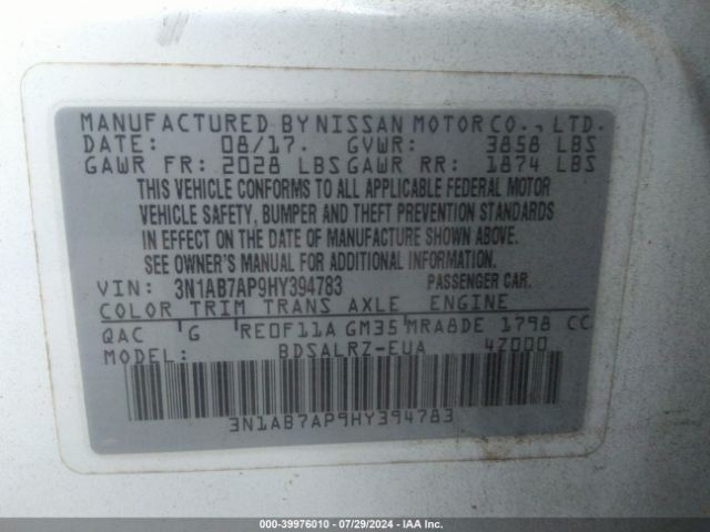 Photo 8 VIN: 3N1AB7AP9HY394783 - NISSAN SENTRA 