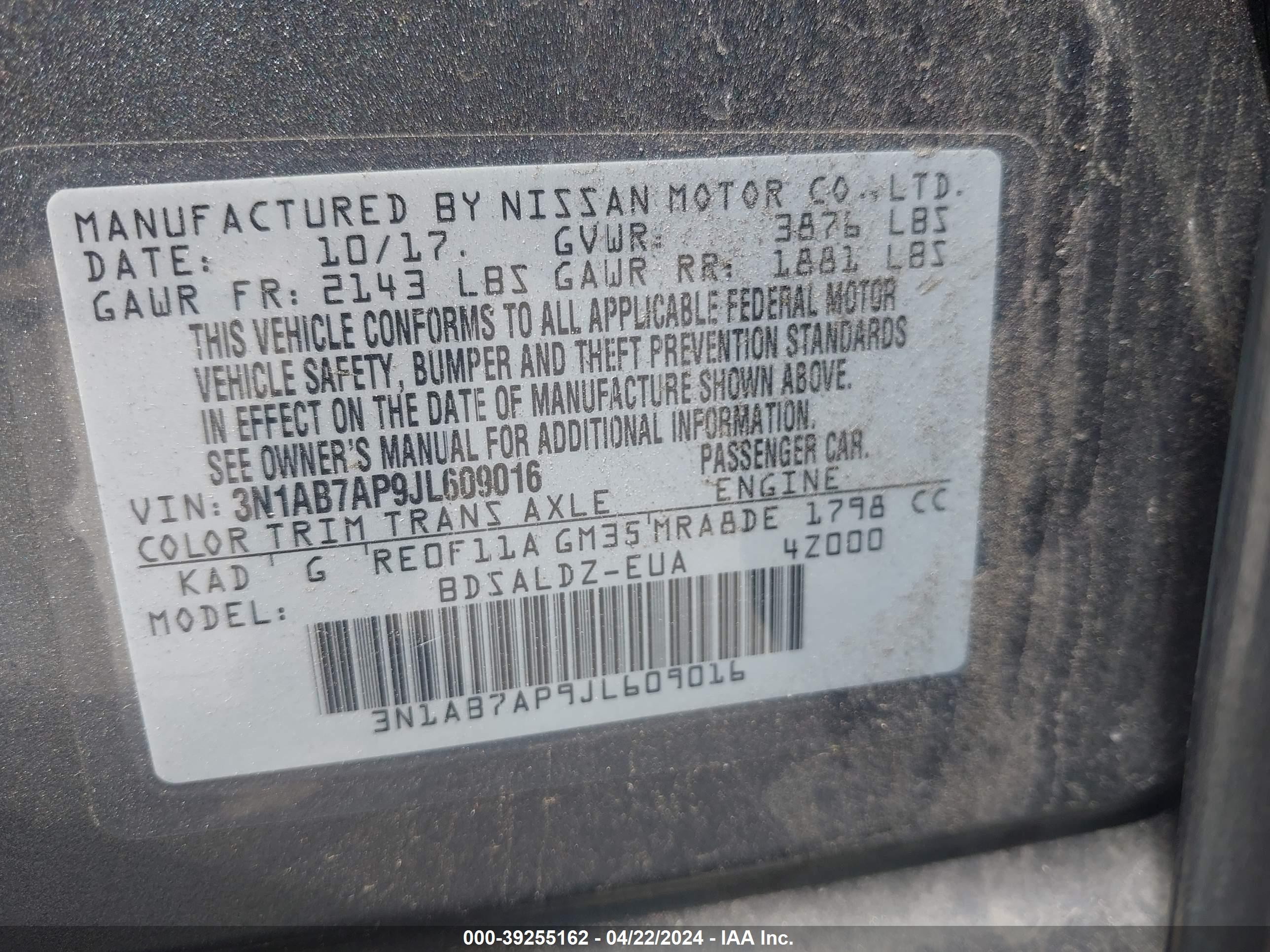 Photo 8 VIN: 3N1AB7AP9JL609016 - NISSAN SENTRA 