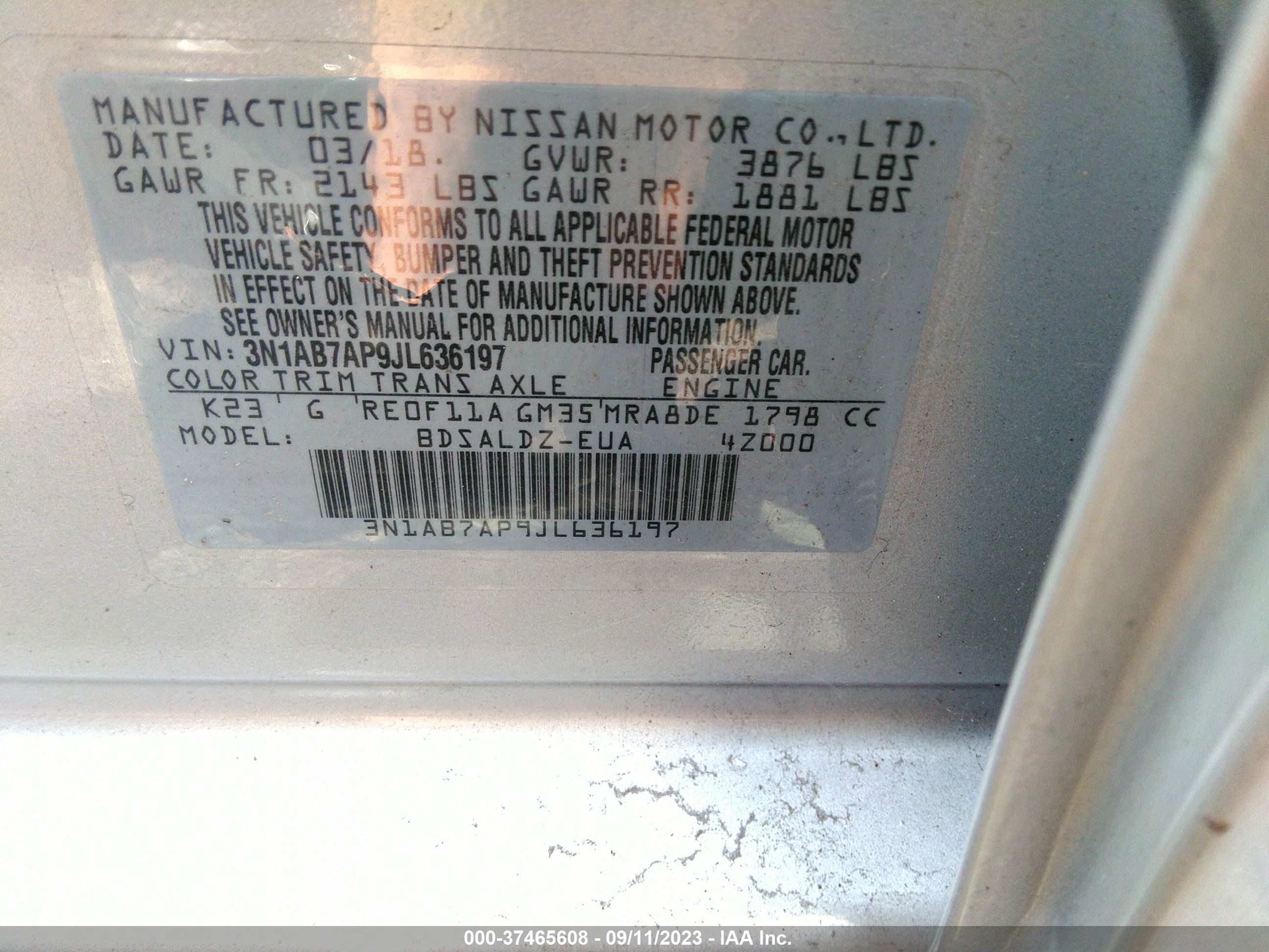 Photo 8 VIN: 3N1AB7AP9JL636197 - NISSAN SENTRA 