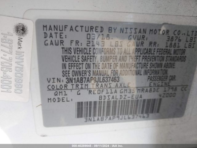 Photo 8 VIN: 3N1AB7AP9JL637463 - NISSAN SENTRA 