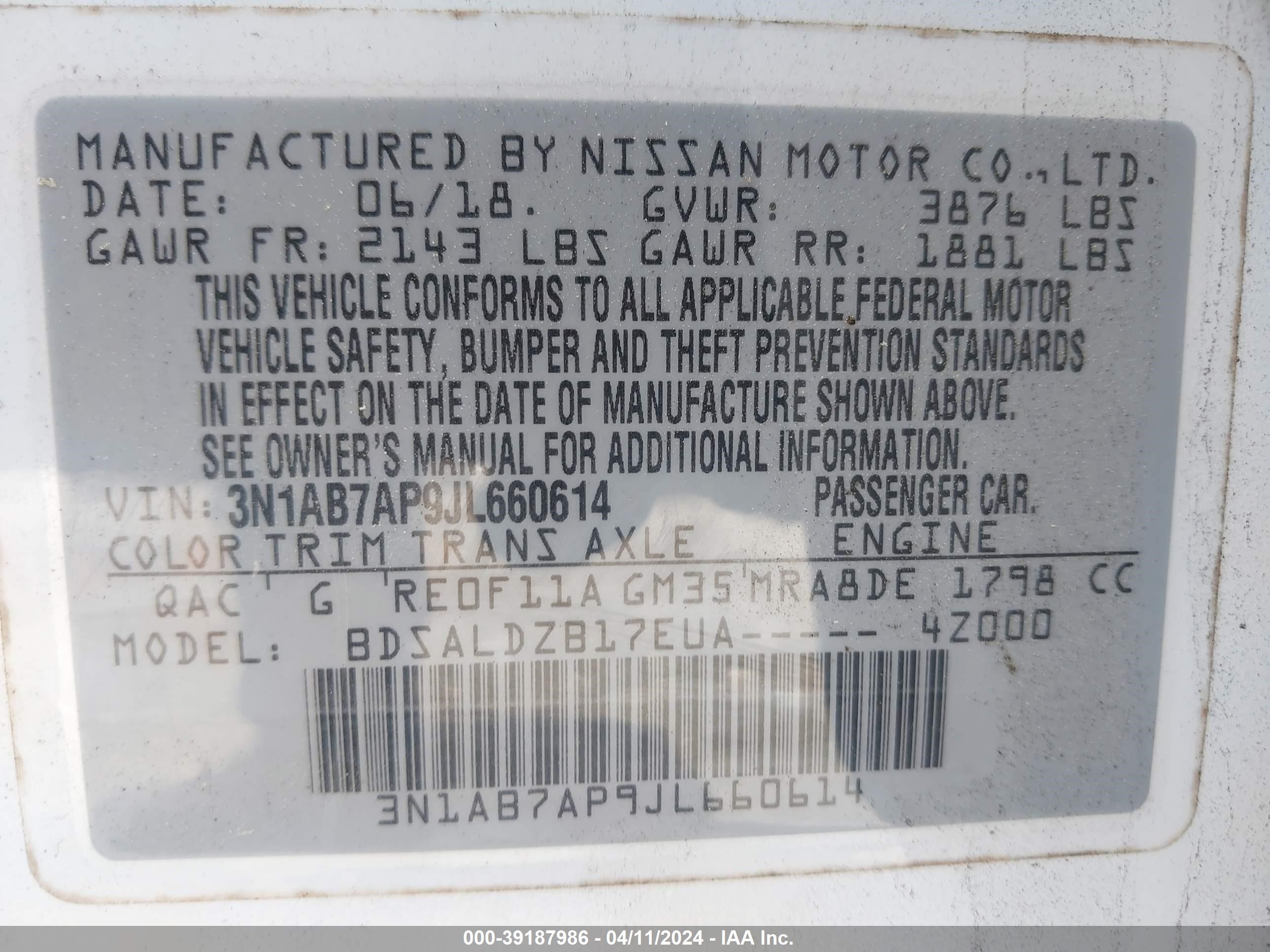 Photo 8 VIN: 3N1AB7AP9JL660614 - NISSAN SENTRA 