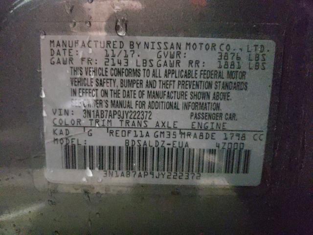 Photo 9 VIN: 3N1AB7AP9JY222372 - NISSAN SENTRA S 