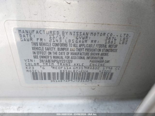 Photo 8 VIN: 3N1AB7AP9JY231329 - NISSAN SENTRA 