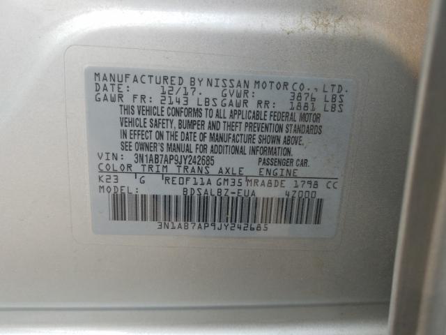 Photo 9 VIN: 3N1AB7AP9JY242685 - NISSAN SENTRA S 