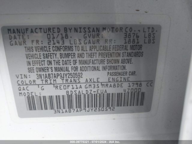 Photo 8 VIN: 3N1AB7AP9JY250592 - NISSAN SENTRA 