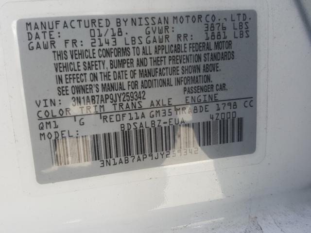 Photo 9 VIN: 3N1AB7AP9JY259342 - NISSAN SENTRA S 