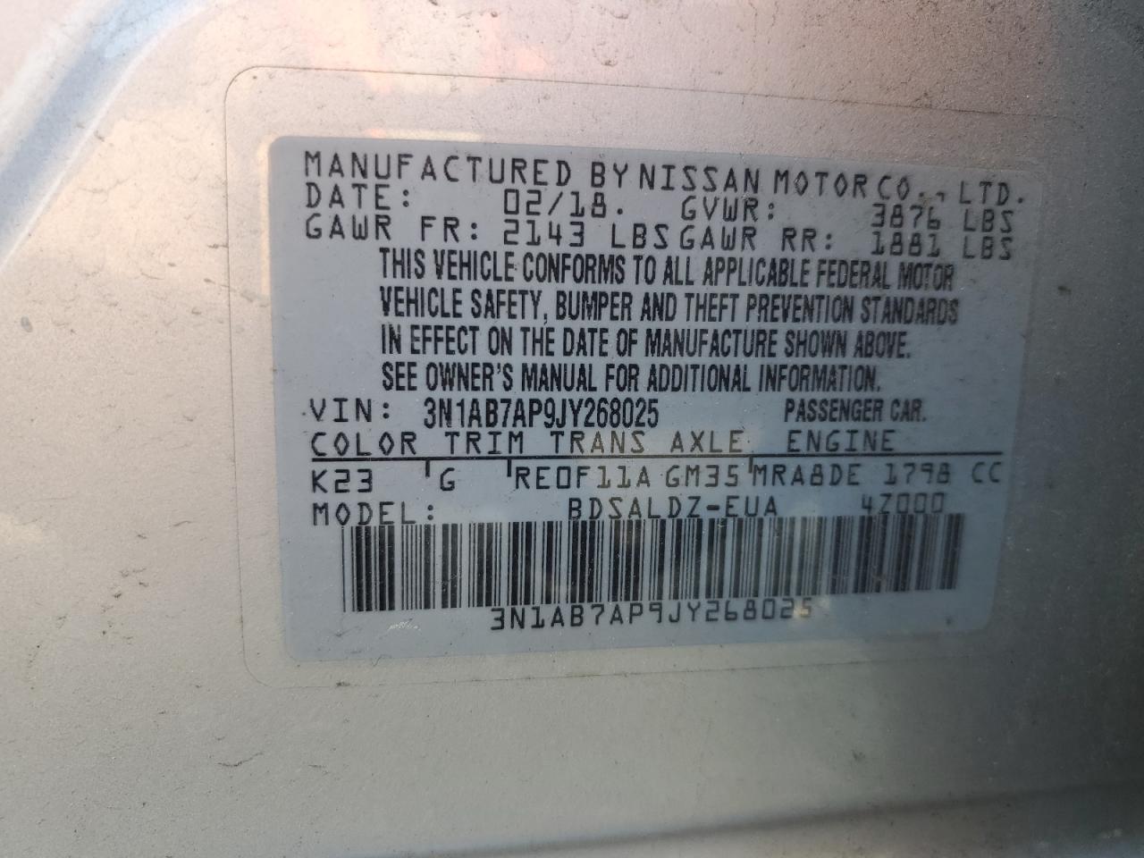 Photo 11 VIN: 3N1AB7AP9JY268025 - NISSAN SENTRA 