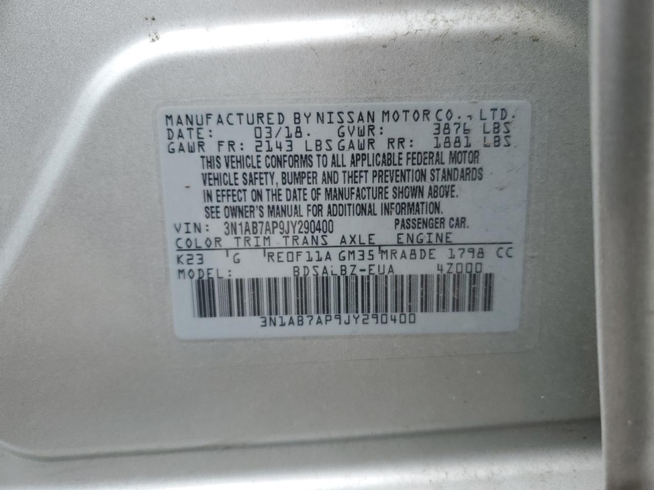 Photo 13 VIN: 3N1AB7AP9JY290400 - NISSAN SENTRA 