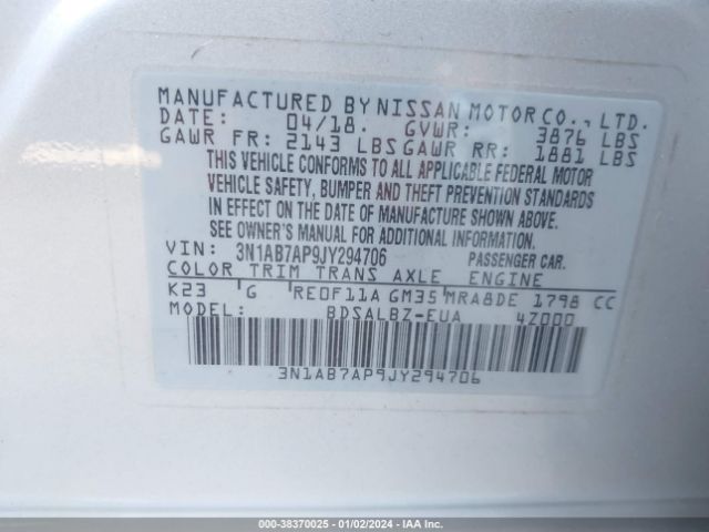 Photo 8 VIN: 3N1AB7AP9JY294706 - NISSAN SENTRA 