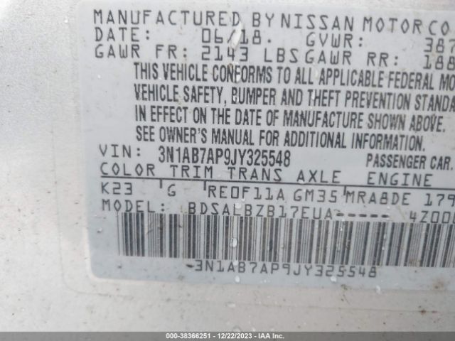 Photo 8 VIN: 3N1AB7AP9JY325548 - NISSAN SENTRA 