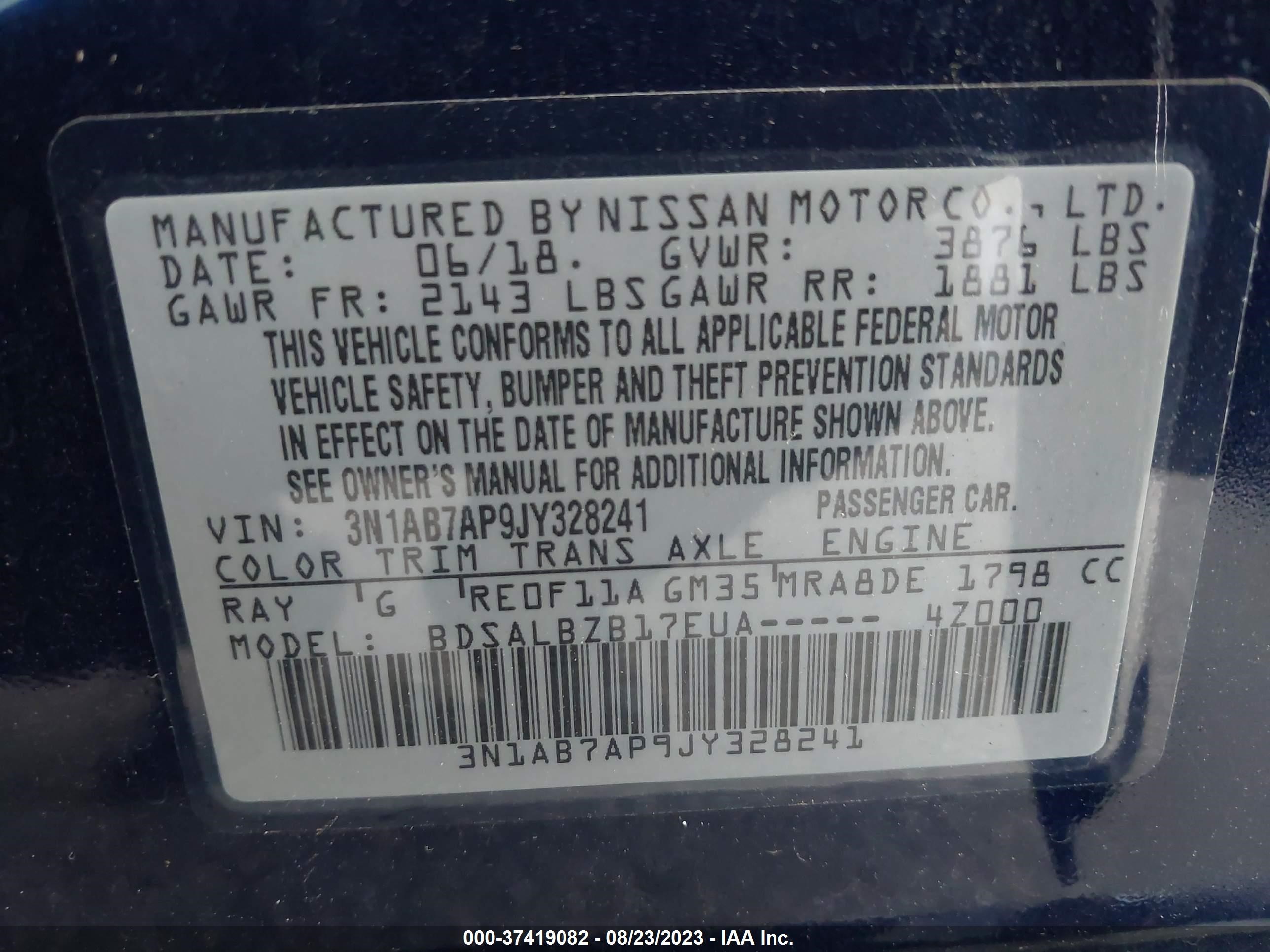 Photo 8 VIN: 3N1AB7AP9JY328241 - NISSAN SENTRA 