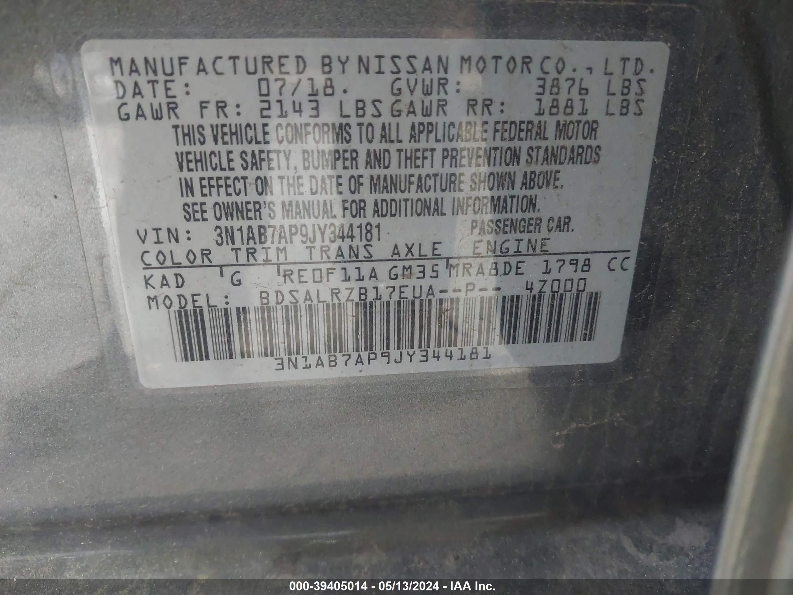 Photo 8 VIN: 3N1AB7AP9JY344181 - NISSAN SENTRA 