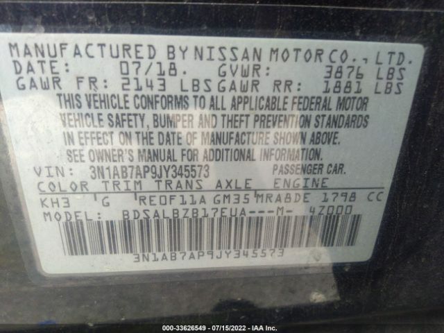 Photo 8 VIN: 3N1AB7AP9JY345573 - NISSAN SENTRA 