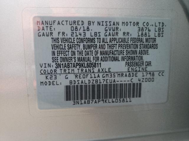 Photo 9 VIN: 3N1AB7AP9KL605811 - NISSAN SENTRA S 