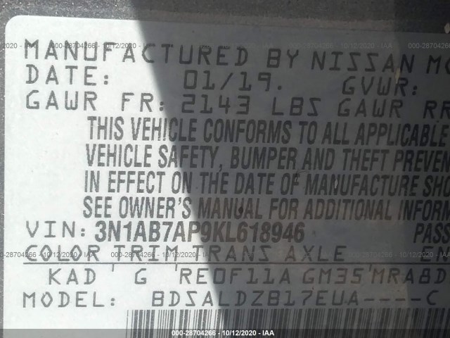 Photo 8 VIN: 3N1AB7AP9KL618946 - NISSAN SENTRA 