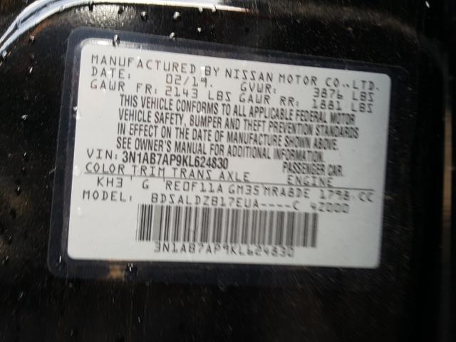 Photo 9 VIN: 3N1AB7AP9KL624830 - NISSAN SENTRA S 