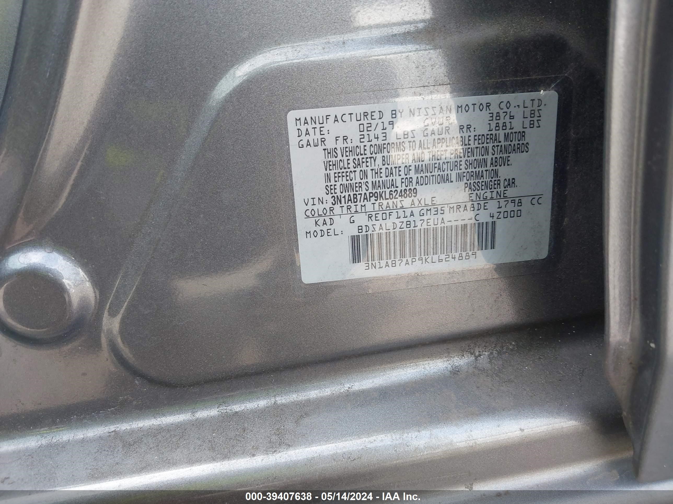 Photo 8 VIN: 3N1AB7AP9KL624889 - NISSAN SENTRA 