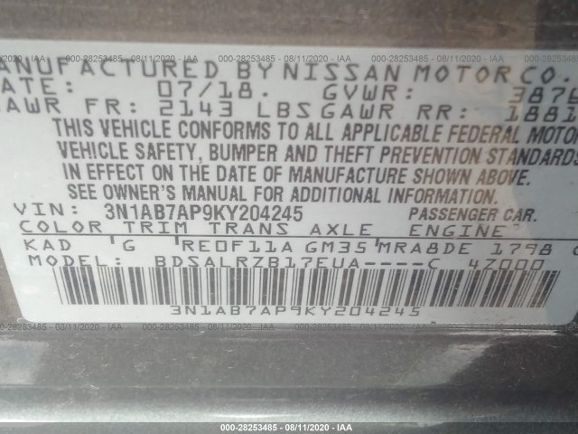 Photo 8 VIN: 3N1AB7AP9KY204245 - NISSAN SENTRA 