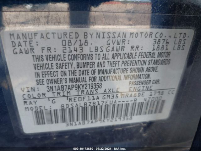 Photo 8 VIN: 3N1AB7AP9KY219358 - NISSAN SENTRA 