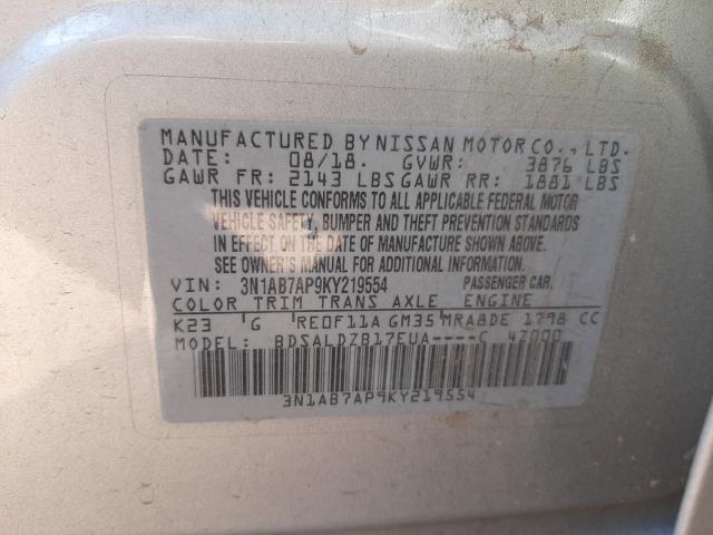 Photo 9 VIN: 3N1AB7AP9KY219554 - NISSAN SENTRA S 