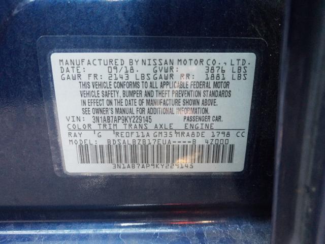 Photo 9 VIN: 3N1AB7AP9KY229145 - NISSAN SENTRA S 