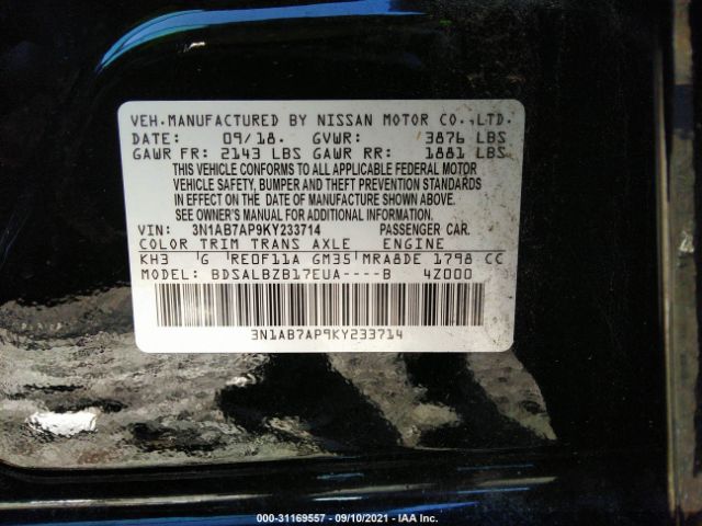 Photo 8 VIN: 3N1AB7AP9KY233714 - NISSAN SENTRA 