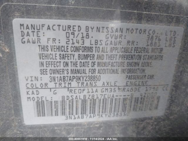 Photo 8 VIN: 3N1AB7AP9KY238850 - NISSAN SENTRA 