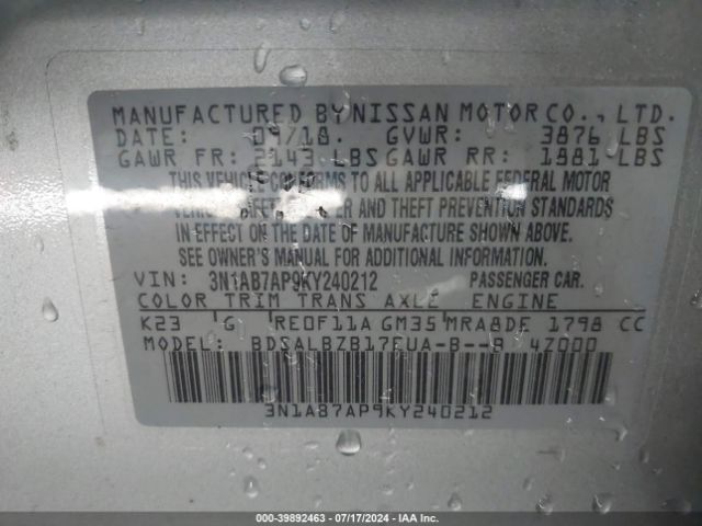 Photo 8 VIN: 3N1AB7AP9KY240212 - NISSAN SENTRA 