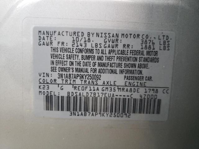 Photo 11 VIN: 3N1AB7AP9KY250092 - NISSAN SENTRA S 