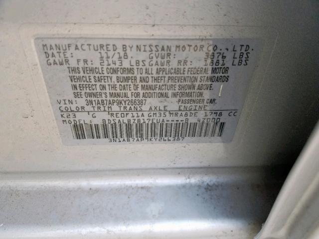 Photo 9 VIN: 3N1AB7AP9KY266387 - NISSAN SENTRA S 