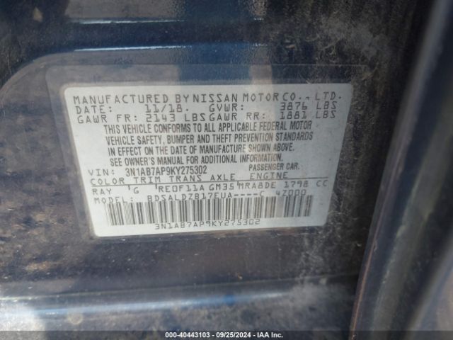 Photo 8 VIN: 3N1AB7AP9KY275302 - NISSAN SENTRA 