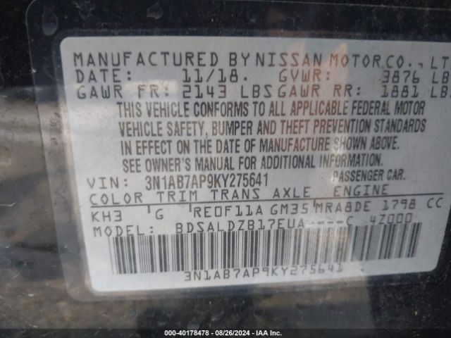 Photo 8 VIN: 3N1AB7AP9KY275641 - NISSAN SENTRA 