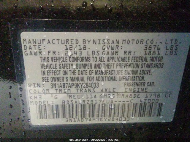 Photo 8 VIN: 3N1AB7AP9KY284033 - NISSAN SENTRA 