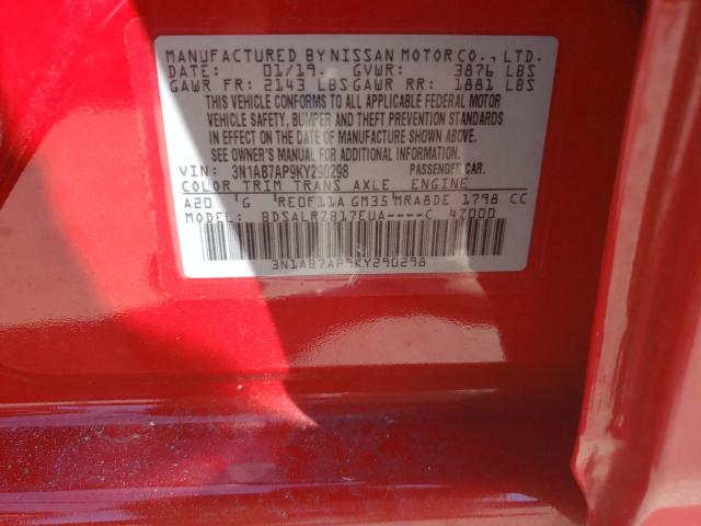 Photo 9 VIN: 3N1AB7AP9KY290298 - NISSAN SENTRA S 