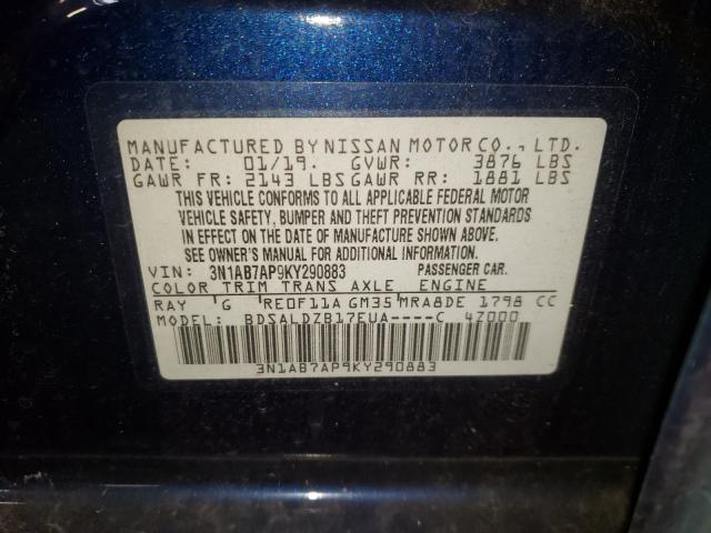 Photo 9 VIN: 3N1AB7AP9KY290883 - NISSAN SENTRA S 