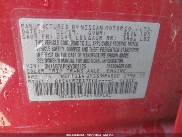 Photo 8 VIN: 3N1AB7AP9KY302126 - NISSAN SENTRA 