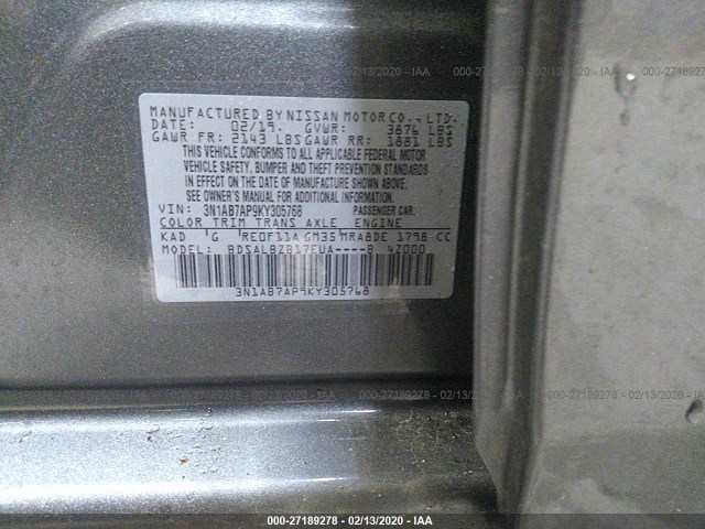 Photo 8 VIN: 3N1AB7AP9KY305768 - NISSAN SENTRA 