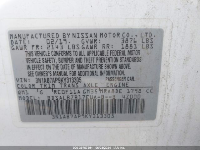 Photo 8 VIN: 3N1AB7AP9KY313305 - NISSAN SENTRA 