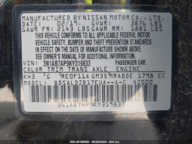 Photo 8 VIN: 3N1AB7AP9KY319833 - NISSAN SENTRA 