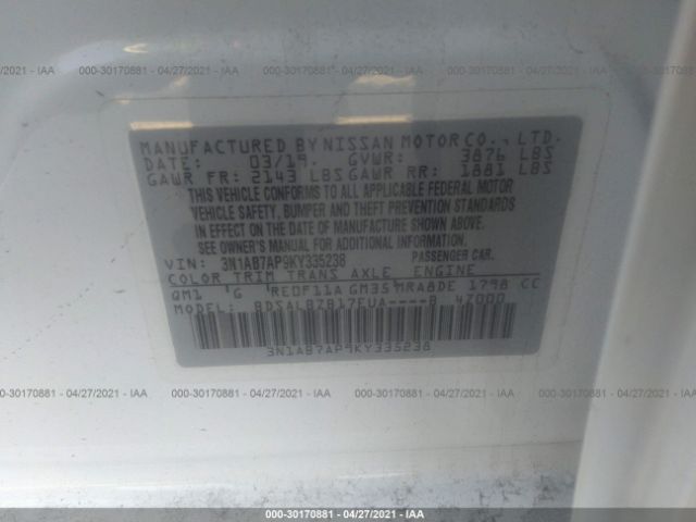 Photo 8 VIN: 3N1AB7AP9KY335238 - NISSAN SENTRA 