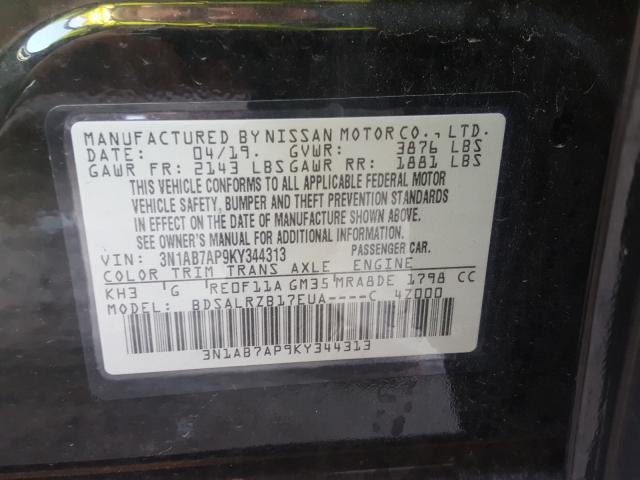 Photo 9 VIN: 3N1AB7AP9KY344313 - NISSAN SENTRA S 